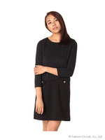 ピンストライプ切替ワンピース/ブラック