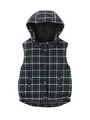 フード付きチェック柄ダウンベスト/レッド系(263)