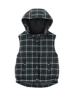 フード付きチェック柄ダウンベスト/レッド系(263)