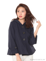 フード付きワイドスリーブジャケット/ネイビー