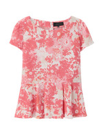 フラワープリントペプラム風ブラウス/ブルー系(193)