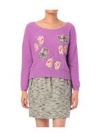 フラワーポイントデザインニット/パープル系(082)