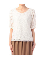 フラワーレース五分袖ブラウス/ネイビー(493)