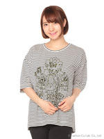 フラワー刺しゅうデラヴェジャージカットソー/杢グレー