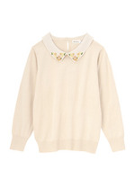 フラワー刺しゅう衿付きニット/オフホワイト(003)