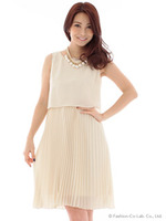 プリーツレイヤードワンピース/ベージュ