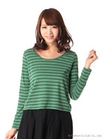 ボーダーカットソー/グリーン
