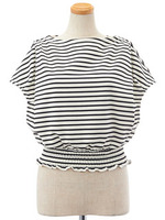 ボーダーボトルネックトップス/ネイビー