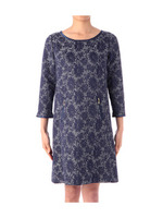 マーガレット柄七分袖サックワンピース/ネイビー(493)