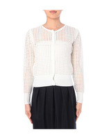 メッシュ編みボーダーニットカーディガン/ネイビー(393)