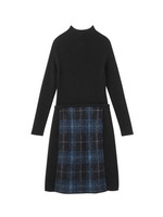 ラメ&チェックモヘヤ混ニットワンピース/ブラック(319)