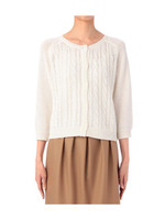 リネンブレンドケーブルニットカーディガン/グリーン系(023)