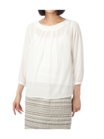 リボンつきバックシャン八分袖ブラウス/ピンク(072)