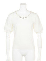 レイヤードスリーブニットトップス/ブルー