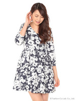 花柄ワンピ/ネイビー