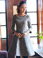 襟付きフレアーワンピース/シルバーグレー