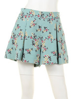 小花プリントタックショートパンツ/ミント