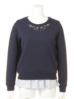 裾ストライプ裏毛風プルオーバー/ネイビー