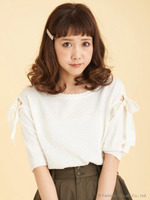 袖リボンニットプルオーバー/オフ