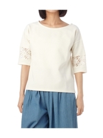 袖レースリップルカットソー/ホワイト(001)