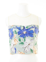 大花柄ショートトップス/BLU