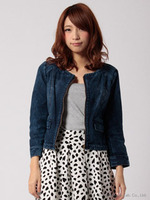 ノーカラーカットデニムジャケット/ネイビー