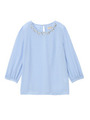 ビジューネック七分袖ブラウス/ブルー系(090)