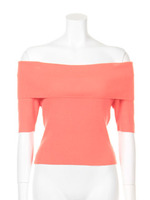 ボーダーオフショルニットトップス/BLK