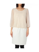 レース×シフォン切り替えワンピース/ホワイト(002)