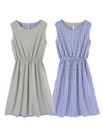 異素材リバーシブルワンピース /杢グレー/ブルー