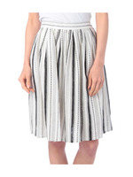 麻混ストライプギャザースカート/ブラック(319)