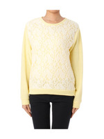 フラワーレース切り替えニットソー/イエロー系(031)