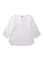 フランダースリネンボートネック7分袖シャツ/ホワイト(002)