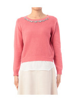 レイヤード風ビジューニット/ピンク(072)