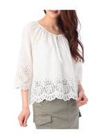 スカラップレースコットンブラウス/ホワイト(002)