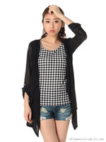 袖シフォントッパー＆ギンガムチェックタンクSET/ブラック