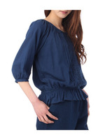 楊柳レース&ペプラムブラウス/ネイビー(093)