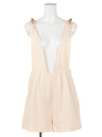 【FEMININE】ワイドVネックロンパース/アイボリー