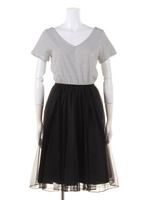 【DUO】 ボーダー×チュールドッキングOP/アイボリー