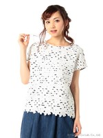 クルーネックレース半袖プルオーバー/Light Yellow