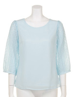 シアーチェックスリーブブラウス/サックス