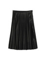 ドライフェイクレザープリーツスカート/ブラック(019)