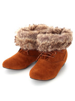 フェイクファーショートブーツ/ブラウン系(041)