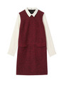 異素材MIX衿付きワンピース/ワインレッド(463)