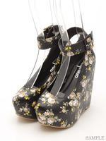 フラワーレザーパンプス/イエロー