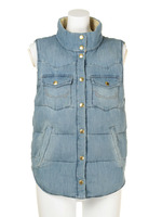 デニム ベスト/L/BLU