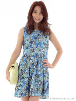 フラワープリントフレアーワンピース/ブラック