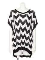 ボーダーすかしトップス/BLK