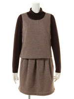 千鳥ブラウス×スカートアンサンブル/グレー