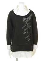 ニットソー切り替えシャツワンピ/オフホワイト